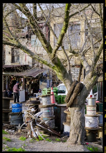 Anchors, Cables, Ropes. Perșembe Pazarı, Galata, Istanbul, 2011.  The waterfront site of Perșembe Pazarı (The Thursday Market) has housed the workplaces of ships' chandlers for more than a millennium.  (Toyo field camera, Rodenstock135mm f5.6, medium format color negative in 6x9cm back). Click to enlarge