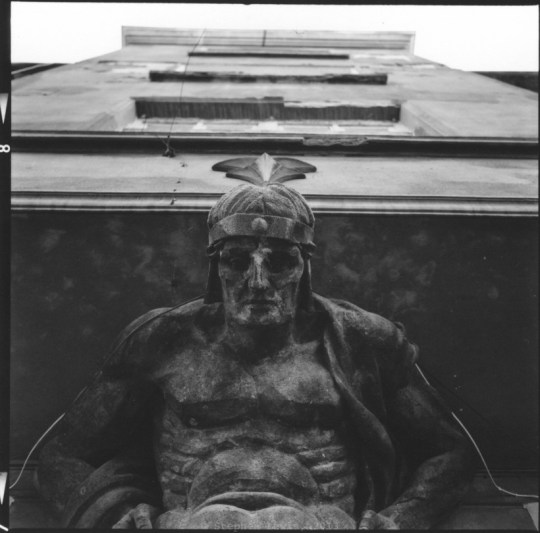 Architectural Detail, Ulitsa Budapeshta, Sofia, Bulgaria, 1997. (Rolleiflex Tessar f3.5, Tri-X, Scan of Print.) Click to enlarge.