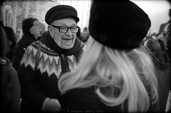 One-time cineast and eternal charmeur Doncho Papasov earned his eternal right to a "Greek fisherman's" hat by actually having once sailed solo around the world.  The faux-fur "kalpak" atop the head of blonde hair in the foreground added a "Ninotchka"-like touch of nostalgia and elegance. (FujiX100, specs as per above.) Click in photo to enlarge.
